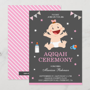 Convite Festa Aqiqah de Bebê Menina Rosa Fofa