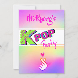 Convite Festa Arco-íris do Coração com a Mão do K-pop Core
