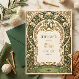 Convite Festa Art Nouveau Elegante Verde  50º Aniversário 