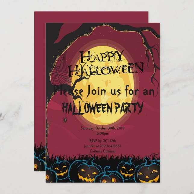 Convite festa assustadora de abóbora no Halloween (Frente/Verso)