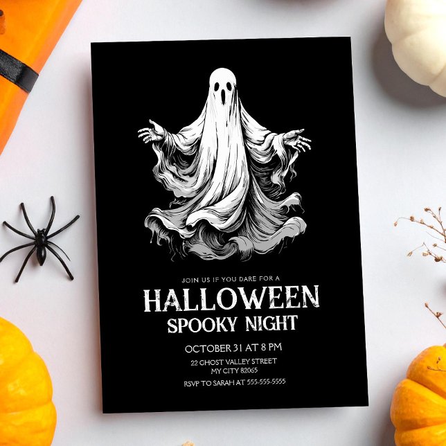 Convite Festa assustadora de Halloween à noite com fantasm (Criador carregado)