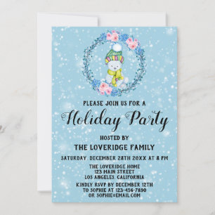 Convite Festa Azul de Festa de Natal do Fofinho Urso