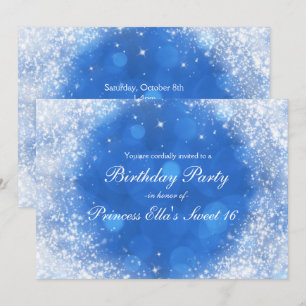 Convite Festa Azul e Branco Brilho Cinderela Qualquer Even