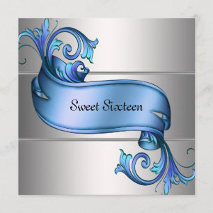 Convite Festa Azul Prata Elegante Sweet Sixteen