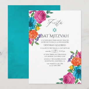Convite Festa Bat Mitzvah Floral Aquarela