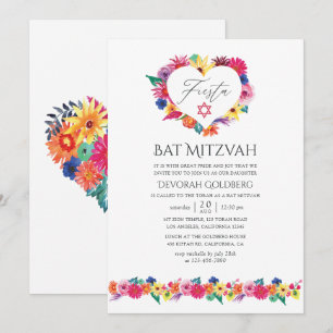Convite Festa Bat Mitzvah Floral em Aquarela