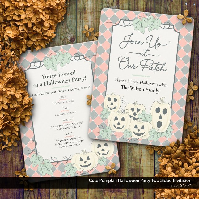 Convite Festa Bela de Abóbora do Halloween Dois Lados (Cute Country Pumpkin Halloween Party Invitation–Two Sided Design)