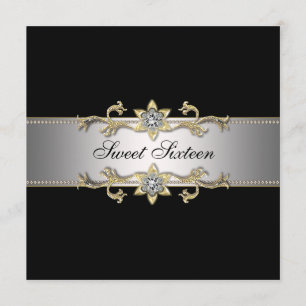 Convite Festa Black e Gold Sweet Sixteen