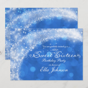 Convite Festa Blue & White Sparkle Cinderela Sweet 16