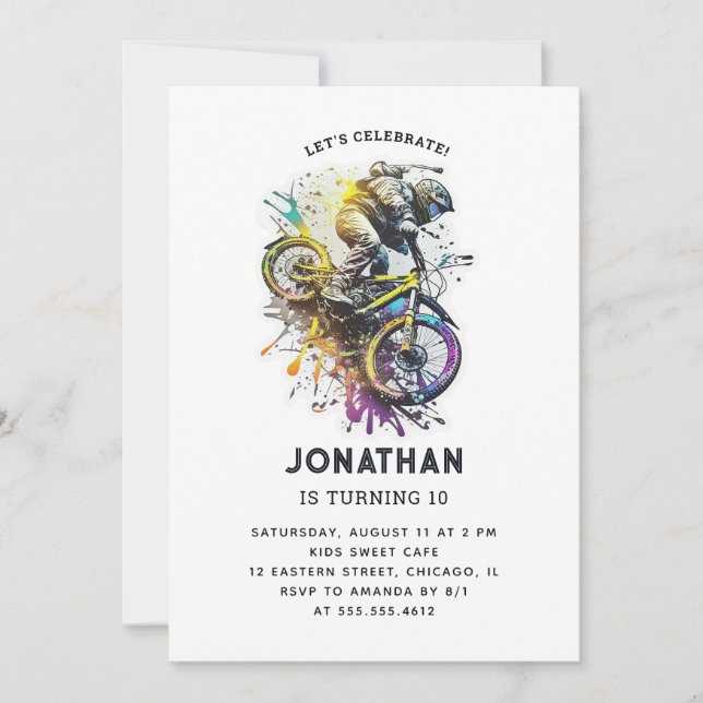 Convite Festa BMX de Bike. Aniversário de aventura extrema (Frente)