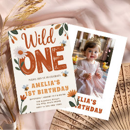 Convite Festa Boho Daisy Wild One Primeiro Aniversário Fot