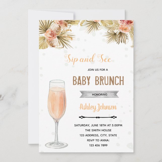Convite Festa boho de brunch e sip (Frente)