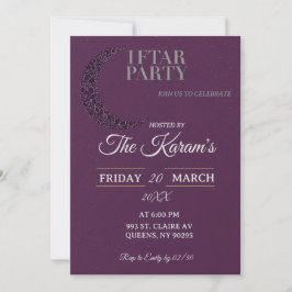 Convite Festa Boho Roxo Minimalista Mesquita Ramadan Iftar