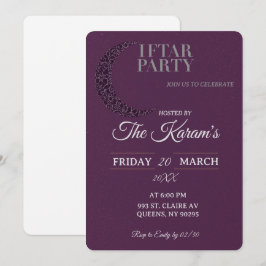Convite Festa Boho Roxo Minimalista Mesquita Ramadan Iftar