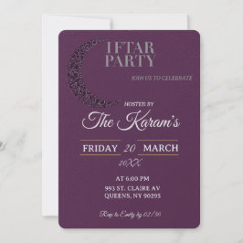 Convite Festa Boho Roxo Minimalista Mesquita Ramadan Iftar