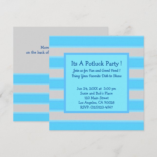 Convite Festa Bold Simple Stripes Turquoise Potluck (Frente/Verso)