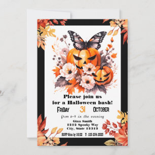 Convite Festa bonito do Halloween Floral Pumpkin Bash