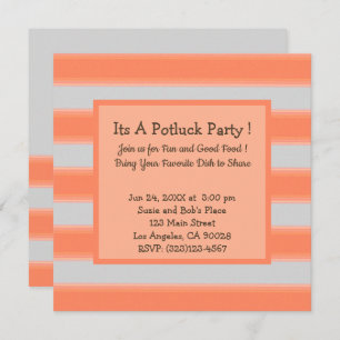 Convite Festa Branca Simples Stripes Laranja Potluck