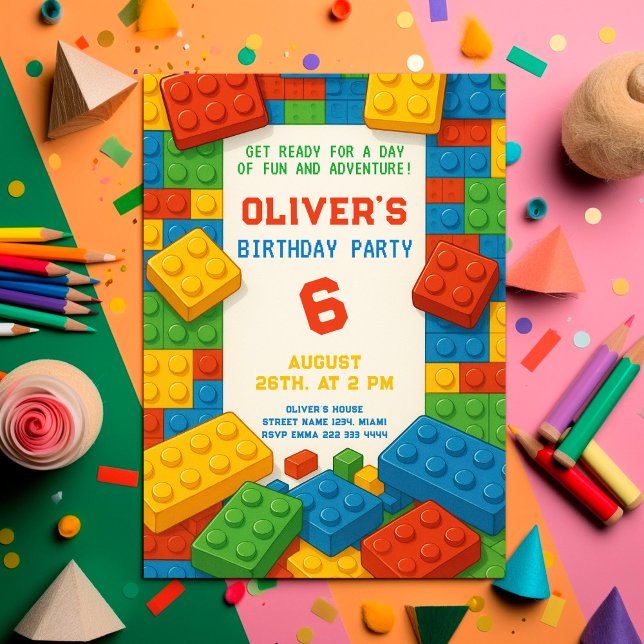 Convite Festa Bright Block - С Aniversário Imenso (Criador carregado)
