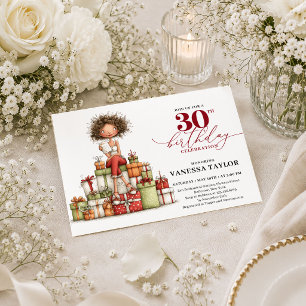 Convite Festa Burgundy de 30º Aniversário de Mulher Excênt