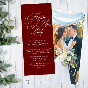 Convite Festa Burgundy White Script Felizes para Sempre