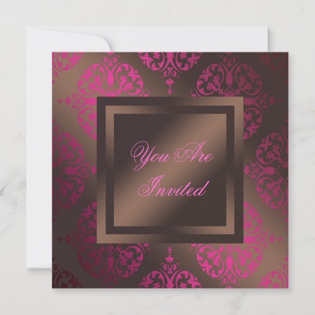 Convite Festa Castanho de Chocolate Rosa Quente (Frente)