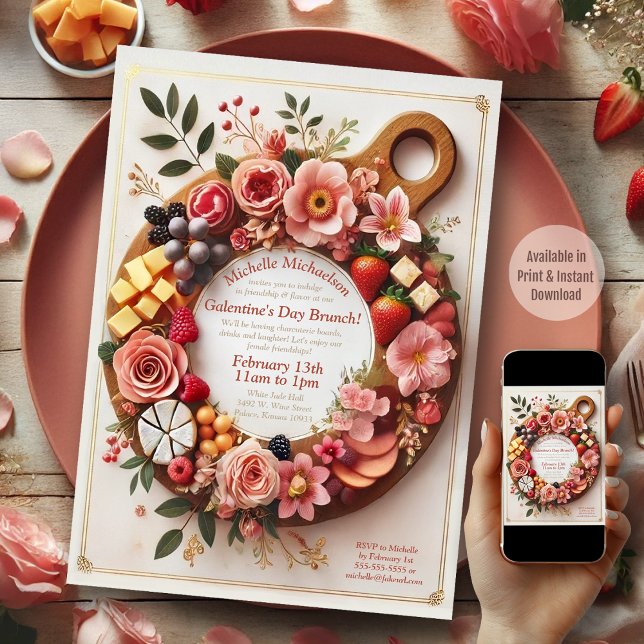 Convite Festa Charming Floral Charcuterie Galentine (Galentine's Day Charcuterie Board)