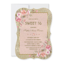 Festa Chic Glitter Dourado Rosa Floral Sweet Sixte
