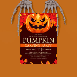 Convite Festa Clássica de Abobora de Outono com Esculturas