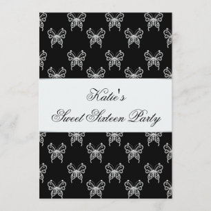 Convite Festa Classy Sweet Sixteen Borboleta Preto e Branc
