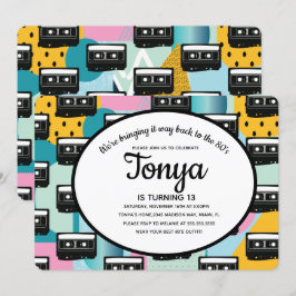 Convite Festa Colagem Rosa dos Anos 80 e 90 Fita Cassete R