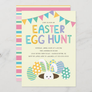 Convite Festa Colorida de Caça de Ovos na Páscoa Bunny