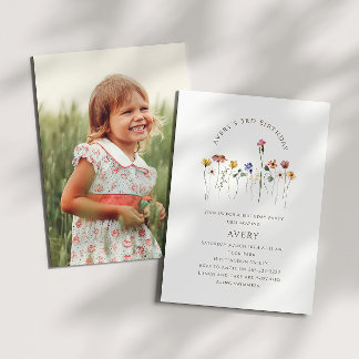 Convite Festa Colorida de Foto de Flor Selvagem