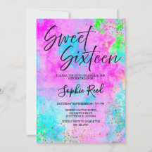 Festa Colorida de Neon Aquarela Sweet Sixteen