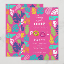 Convite Festa Colorida de Piscina de Aniversário Tropical
