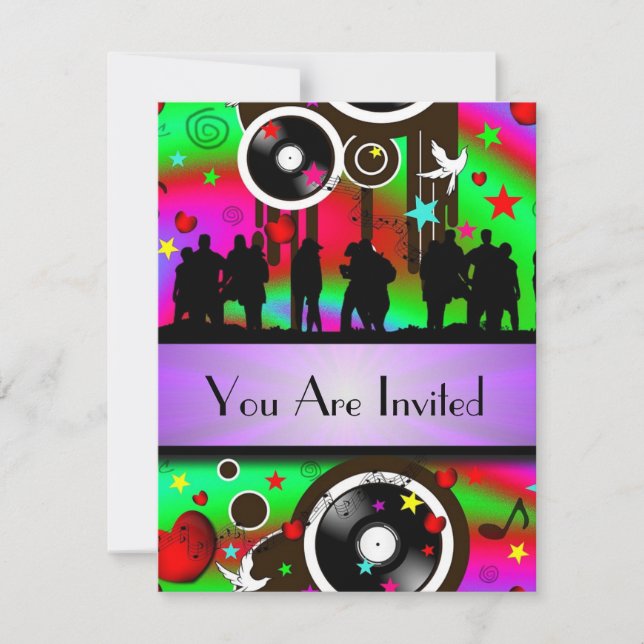 Convite Festa colorida divertida de música retrô (Frente)