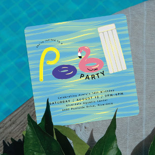 Convite Festa Colorida na Piscina Piscina de Aniversário