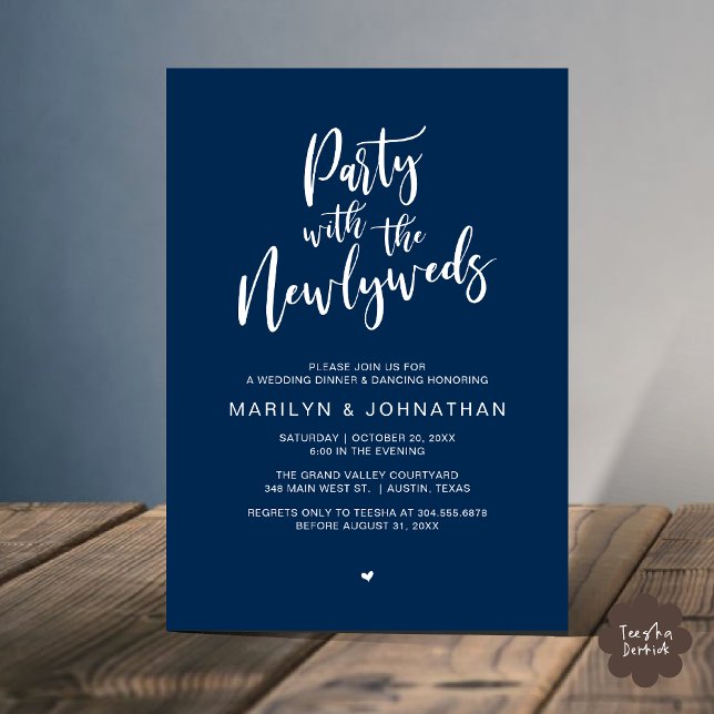 Convite Festa Com O Janto De Casamento Russo De Newlyweds (Party With The Newlyweds Rustic Wedding Dinner Dancing Lunch Brunch Invitation card PDF Navy Blue)