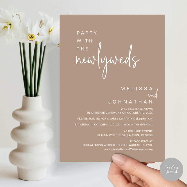 Convite Festa Com Os Recém-Casados, Janto De Casamento (Party with the newlyweds, Post wedding dinner celebration invitation card, PDF, in Warm Taupe)