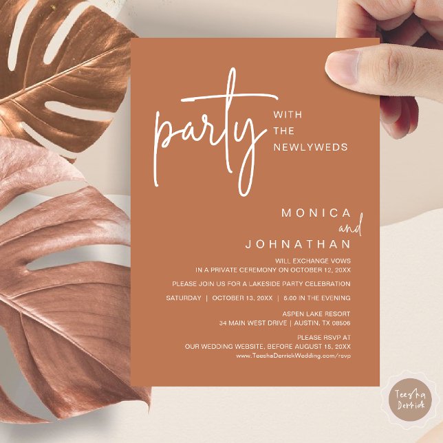 Convite Festa Com Os Recém-Casados, Janto De Casamento (Party with the newlyweds, Post wedding dinner celebration invitation card, PDF, in Copper)