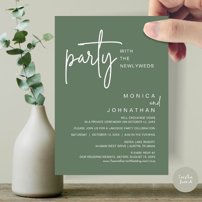 Convite Festa Com Os Recém-Casados, Janto De Casamento (Party with the newlyweds, Post wedding dinner celebration invitation card, PDF, in Sage Green)