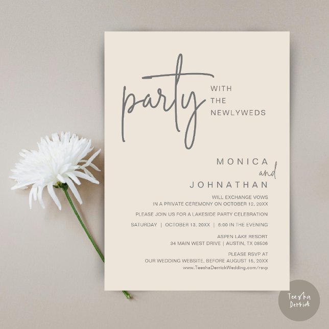Convite Festa Com Os Recém-Casados, Janto De Casamento (Party with the newlyweds, Post wedding dinner celebration invitation card, PDF, in Cream Grey)