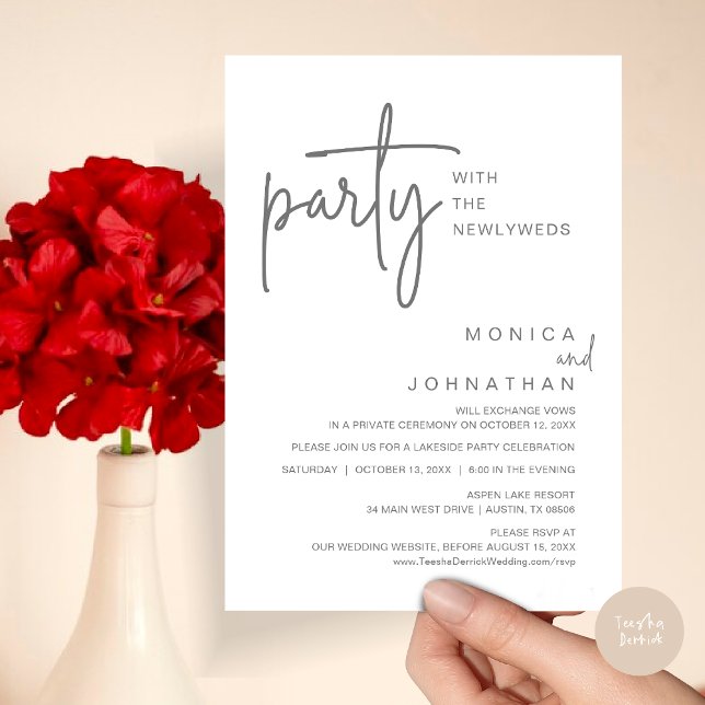 Convite Festa Com Os Recém-Casados, Janto De Casamento (Party with the newlyweds, Post wedding dinner celebration invitation card, PDF, in Dark Grey)