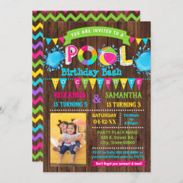 Convite Festa combinada de aniversário de Piscina Rosa Que