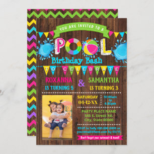Convite Festa combinada de aniversário de Piscina Rosa-Que