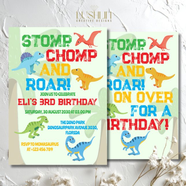 Convite Festa como um aniversário pré-histórico do dinossa (Criador carregado)