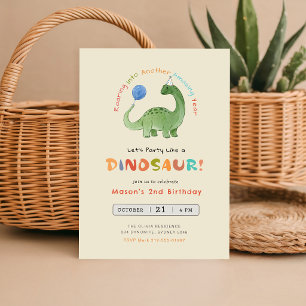 Convite Festa como um Dinossauro Aquarela Dino 2º Aniversá
