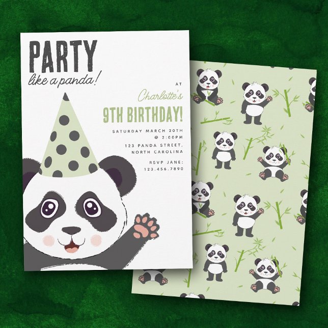 Convite Festa Como um Panda Festa de Aniversário Infantil  (Party Like a Panda Kids Cute Birthday Party Invitation)