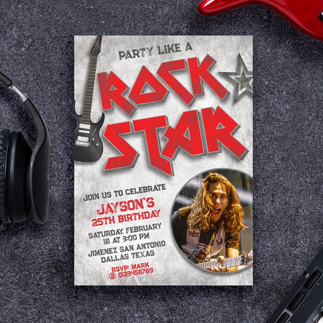 Convite Festa Como Uma Rockstar com Foto (Party Like A Rockstar with Picture Invitation)