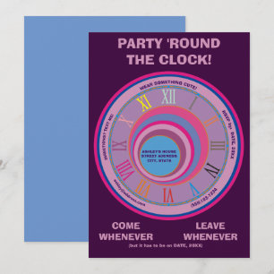Convite Festa Convide 24 Horas de Relógio Redondo Azul P